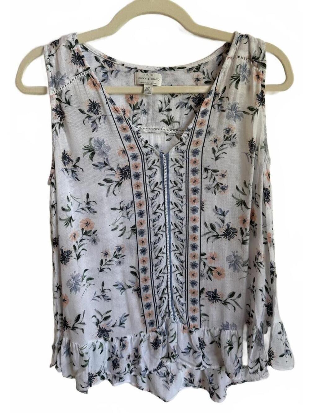 Lucky Brand Flowy Tank Boho Floral Lightweight Cottagecore Sleeveless Small